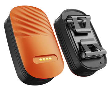Orange GPS pet tracker with its rear mounting structure